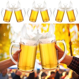 Domensi 6 Pcs 12 oz Small Plastic Beer Mugs with Handles Clear Plastic Steins Glasses with Handle Reusable Beer Festival Supplies Classic Mugs for Bar Party Barbecue Wedding