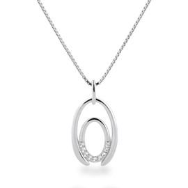Schöner-SD 925 Silver Necklace with Silver Pendant Oval Shiny Modern, Silver, Cubic Zirconia