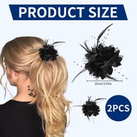 2 Pcs Black Rose Flower Hair Clip, Flower Feather Bead Corsage Feather Fascinator Headwear Flower Brooch Hairpin Feather Hairband Flower Hats Clip Hair Barrette for Women Girls Birthday Wedding Party