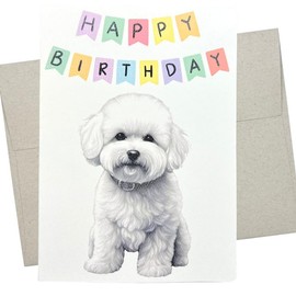 Bichon Birthday Card, Dog Birthday Card (1 Premium Folded Card, Blank Inside, 5X7 Inches) Bichon Frise birthday card from dog for men and women - 478