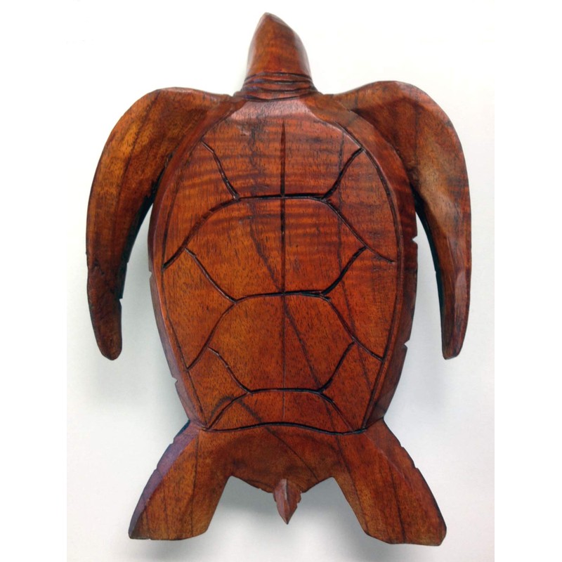 12" Hand Carved Wood Hawaiian Honu Sea Turtle - Large