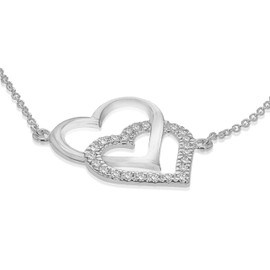 Tuscany Silver Women 925 Sterling Silver Cubic Zirconia Double Heart Adjustable Bracelet 15 cm/6 Inch - 18 cm/7 Inch