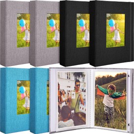 6 Pcs Small Photo Album 4 x 6, Linen Cover with Front Window Each Small scrapbook Album Holds 52 Photos Small Book Photo Album for Family Wedding Anniversary Baby Vacation(Black, Gray, Blue)