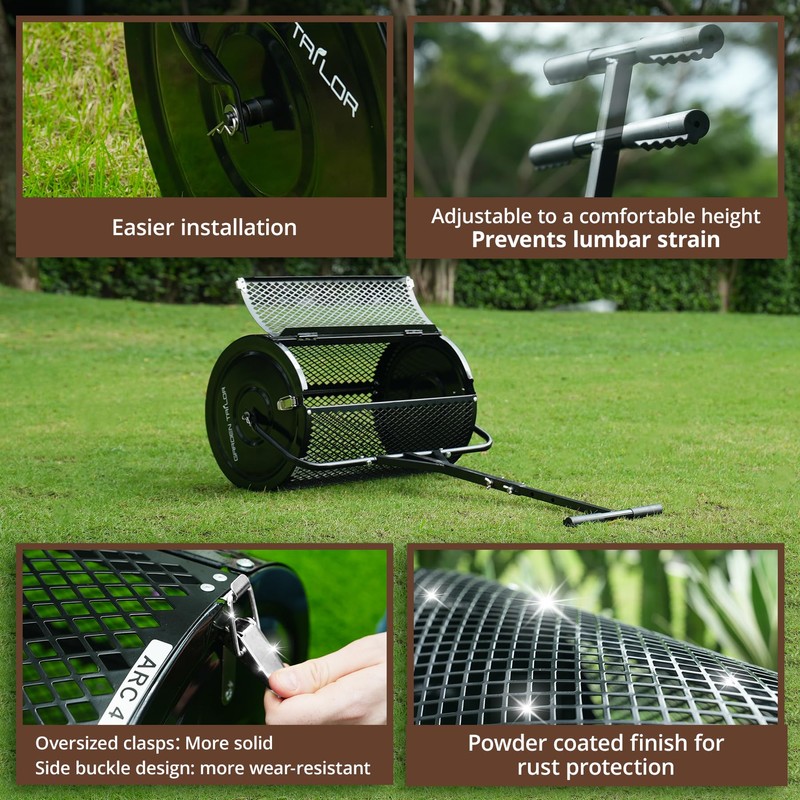 Compost Spreader 24 Inch Peat Moss Spreader with Installation Support