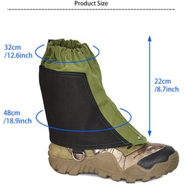 EMUKOEP Waterproof Ankle Gaiters Low Adjustable Protective Shoe Covers for Men and Women Hiking Climbing Walking, Green