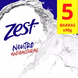 Zest Jabón En Barra Neutro Antibacterial Limpieza Para Pieles Sensibles Que Elimina Hasta El 99.9 % De Las Bacterias* 5 X 90 G