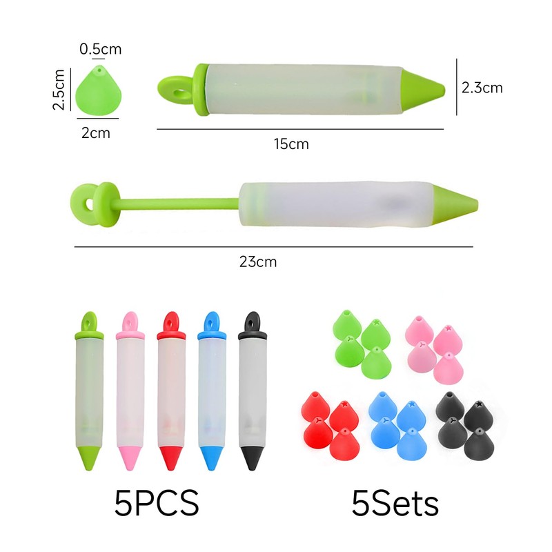 5 Decorating Pens, with 20 Replacement Heads, Baking Tools, Food