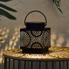 Lights4fun 12 cm Patterned LED Solar Lantern Taza Black Metal