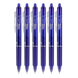 Advantage Gifts Frixion Clicker Retractable Erasable Gel Pens Fine Point (.7mm) Blue Ink 6-pk; Bundle with Plastic Reusable Pouch