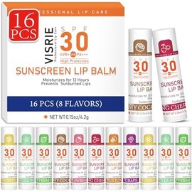 VISRIE Spf 30 Bálsamo Labial Con Protector Solar, Bálsamo Labial Spf Bulk Travel Tamaño-16 Paquete, Paquete De Bálsamo Labial Hidratante Con Vitamina