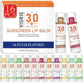 VISRIE Spf 30 Bálsamo Labial Con Protector Solar, Bálsamo Labial Spf Bulk Travel Tamaño-16 Paquete, Paquete De Bálsamo Labial Hidratante Con Vitamina