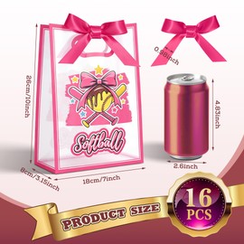 GAWBYET 16 Pcs Softball Goodie Bag Softball Gameday Goodie Gifts Bags with Die Cut Handles and Ribbons Sport Theme Party Favors for Snack Wrapping Birthday Party Supplies 7 x 10 x 3.15''