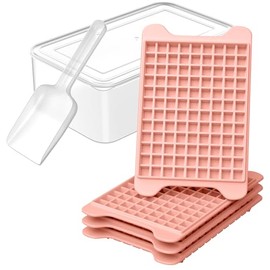 Molde de Cubitos de Hielo de Silicona con 117 Cubos Pequeños, Bandeja de Hielo con Tapa, Recipiente de Almacenamiento y Pala de Hielo, Fácil Desmoldeo para Congelador(Rosa)