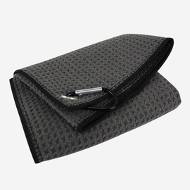 Scott Edward Microfiber Waffle Pattern Golf Towel with Heavy Duty Carabiner Clip Tri-fold Golf Towel Perfectly Cleans Golf Balls and Golf Clubs Blue/Red/Gray(Dark Grey)