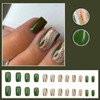 Square Green Press on Nails Short Medium Fake Nails Glitter