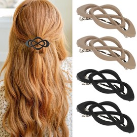 4Pcs Vintage French Barrette Clips - Matte Flat Claw Clips Hair Accessories for Thin & Long Hair Strong Hold Hair Accessories for Women Girls (Black-Light brown)