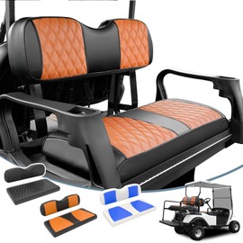 Rosefray Golf Cart Seat Covers Fit for Club Car Precedent/Club Car DS/EZGO RXV/EZGO TXT/Yamaha OEM Rear Seat Cushion, Backrest Leather Litte Diamond Seat Covers-Brown&Black