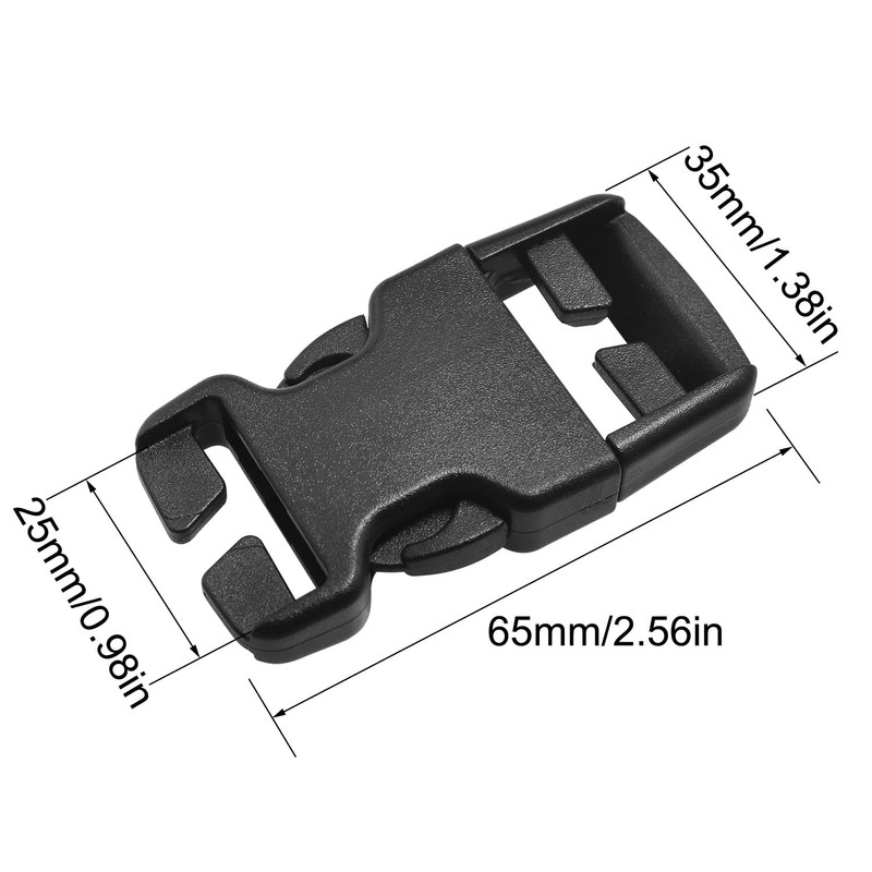 LUORNG No Sewing Required Buckle 6PCS 25mm Multi-Size Black Plastic
