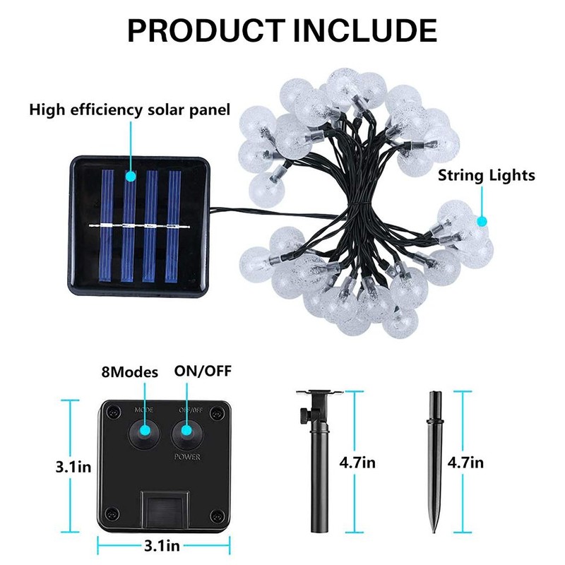 2 Pcs 50 LED 32FT Crystal Globe Solar String Lights