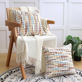 QoBexim Boho Throw Pillow Covers 18x18 Inch, Boho Decorative Square Throw Pillowcase Chenille, Farmhouse Accent Pillow Cover for Couch Bed Sofa Bedroom Living Room, Multicolor, 2 Pack