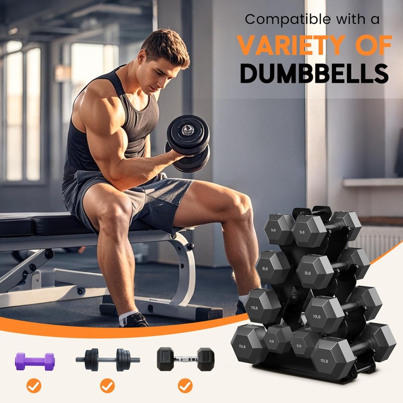 4-Tier Dumbbell Rack Stand Only | Space-Saving Weight Rack for