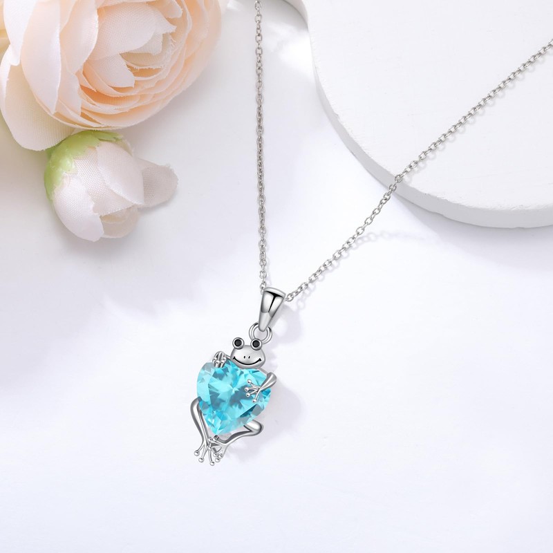 LONAGO Frog Necklace Birthstone Frog Pendant Necklace Present for Women