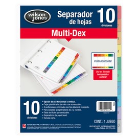 Wilson Jones P0444 Separadores de Carpeta Multidex Numerado, Uso Vertical U Horizontal, colores Brillantes, 10 Piezas