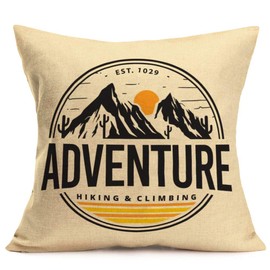 ShareJ Mountains Pillow Covers Vintage Wilderness Adventure Camping Forest Throw Pillow Covers Outdoor Decorative Pillow Cases Square Cushion Cover Cotton Linen 18x18 Inch, Set of 6 (Adventure)