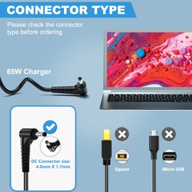 65W Laptop Charger for Lenovo Ideapad 3 5 100 100s 320 320S 330 330S 110 310 510 710 S145 S340 S540 310-14IKB Yoga 510 520 Flex 4 5 6 ADLADLX65CLGE2A ADLX65CCGE2A Charging Cable Power Supply