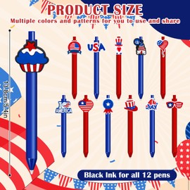FYSUIMU 12 Pcs 4th of July Ballpoint Pens American Flag Red Blue Funny Patriotic Ink Pens Accessories for Independence Day USA Holiday Party Work Supplies