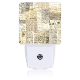 NITAHHHY Old Newspaper Patchwork Night Light for Kids Girls Boys,Beige Vintage Newsprint Collage Plug-in Nightlight with Dusk to Dawn Sensor for Women Home Decor,Hallway,Kitchen,Nursery,Bathroom,Stair