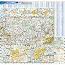 Globe Turner Pennsylvania State Wall Map - 25" x 24" Laminated, Full Color, Glossy Finish, Street & Recreation Map
