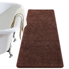 LOCHAS Luxury Bathroom Rug Shaggy Bath Mat 24 x 60 Inch, Washable Non Slip Bath Rugs for Bathroom Shower, Soft Plush Chenille Absorbent Carpets Mats, Brown
