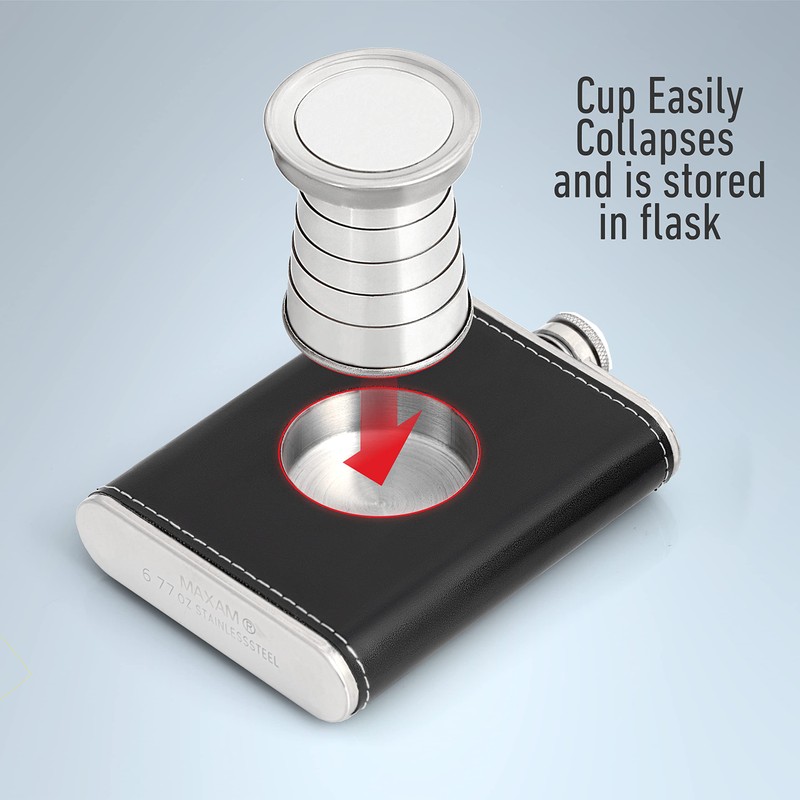 Stainless Steel 6.8 Ounce Hip Flask with Built in Collapsible