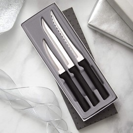 RADA Cooking Essentials Knife Starter Gift 3 Piece Black Handled Set With Knife Sharpener