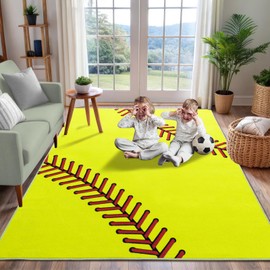 MASTIEE Softball Area Rug for Girls Boys, Room Decor Gifts for Teen Girls 8 to 10 Years Old Softballs Lovers, Sport Softball Print Indoor Shag Carpet for Bedroom Kids Room, Dorm, Nursery Room 4x5