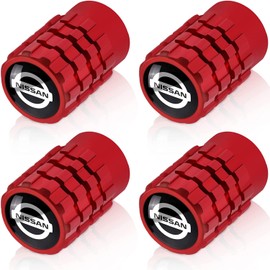 Air Valve Cap, Nissan, High-Grade Alloy, for Cars and Motorcycles, Tire Valves, Set of 4, Nissan, Red