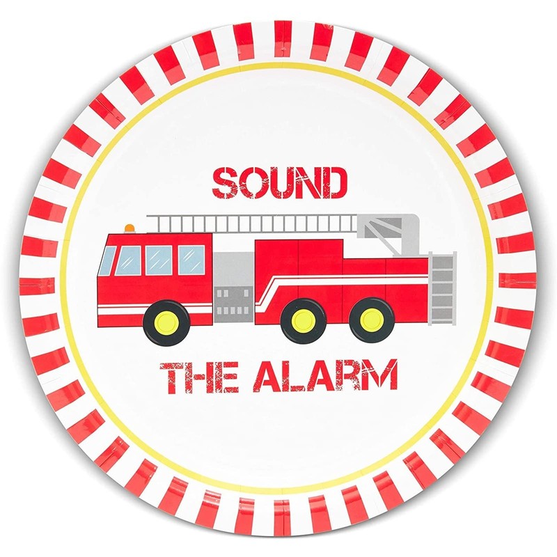 144 Pieces Firefighter Party Decorations, Disposable Dinnerware Set with Firetruck