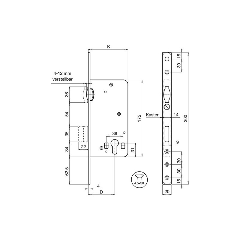 GRUNDMANN Mortise Lock PZ with Rolling Latch, Diameter 50 mm,