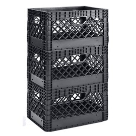 Muscle Rack PMK24QTB-3 24 quart 3 Pack black Heavy Duty Rectangular Stackable Dairy Milk Crates , 11" Height, 19" width (2 X 3 Pack)