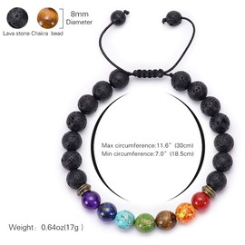 GelConnie Lava Rock Chakra Bracelet 7 Chakra 8mm Natural Stone Healing Bracelet Stress Relief Yoga Beads Anxiety Bracelet Aromatherapy Essential Oil Diffuser Bracelet Bangle