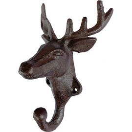 ZNZNANG Deer Head Antlers Single Wall Hook, Rustic Heavy Duty Cast Iron Decorative Deer Wall Hooks ,Decorative Metal Hanger (Rust Color 1PCS)