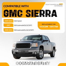 KUAFU Front Bumper Valance Panel w/Extension Compatible with 2007-2013 GMC Sierra 1500 Replace for 15131299 15917769 GM1015100 GM1092211 Lower Air Dam Deflector Spoiler Valance Plastic Textured Black