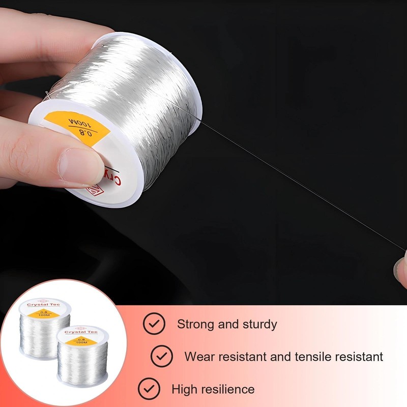 2 Roll 0.8mm Crystal String Stretch Line, Elastic Bracelet String,