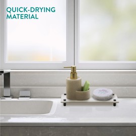 Navaris Instant Dry Sink Organiser - Fast Drying Stone Sink Caddy - Bathroom or Kitchen Tray with Stainless Steel Feet - For Holding Soaps & Bottles - White