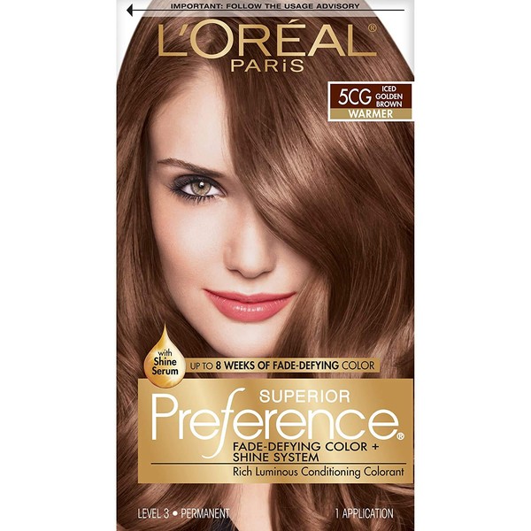 L'Oreal Paris Superior Preference Fade-Defying + Shine Permanent Hair Color, 5CG Iced Golden Brown, Pack of 1, Hair Dye