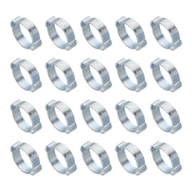 PATIKIL 20 Pack 17-20mm Double Ear Hose Clamp, Galvanized Steel O Clip Crimp Rings for Fuel Petrol Pipe Tube Fitting Connections, Silver Tone
