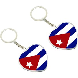 JAVD Llavero cubano con bandera de Cuba, paquete de 2, plateado, medium size