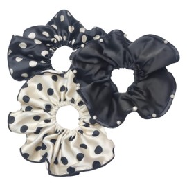3 Pcs Satin Silk Hair Scrunchies Soft Hair Ties Fashion Hair Bands Hair Bow Ropes Ponytail Holders Hair Accessories for Women Girls - Pearl Bow Elegance, Polka Dot Style & Retro (7.9-Inch Diameter)