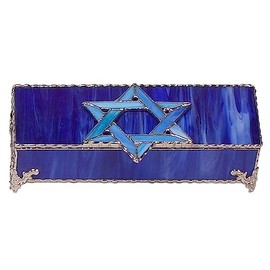 Judaica Star of David Blue Stained Glass Jewelry Box